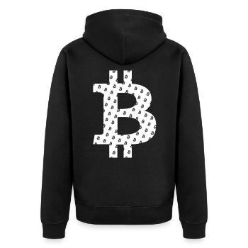 Bitcoin Logo Symbol Muster Pattern - Unisex Premium Organic Zip Hoodie - black - Back - Nico (187cm)