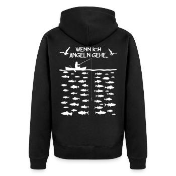 Wenn ich Angeln gehe Angel Angler Fischer Fische - Unisex Premium Bio Zip Hoodie - Schwarz - Hinten - Nico (187cm)