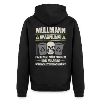 Müllmann Müllabfuhr Müllwerker Müllwagen Geschenk - Unisex Premium Bio Zip Hoodie - Schwarz - Hinten - Nico (187cm)