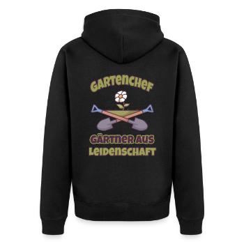 Gartenchef Gärtner aus Leidenschaft Gardening - Unisex Premium Bio Zip Hoodie - Schwarz - Hinten - Nico (187cm)