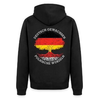 Deutsch Aufgewachsen Polnische Wurzeln - Unisex Premium Bio Zip Hoodie - Schwarz - Hinten - Nico (187cm)