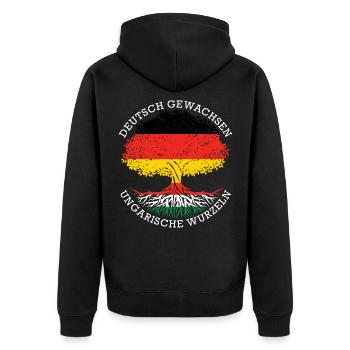 Deutsch Aufgewachsen Ungarische Wurzeln - Unisex Premium Bio Zip Hoodie - Schwarz - Hinten - Nico (187cm)