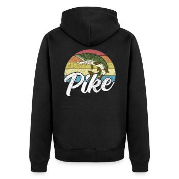 Angeln Hecht Raubfisch für Angler Retro Vintage - Unisex Premium Bio Zip Hoodie - Schwarz - Hinten - Nico (187cm)