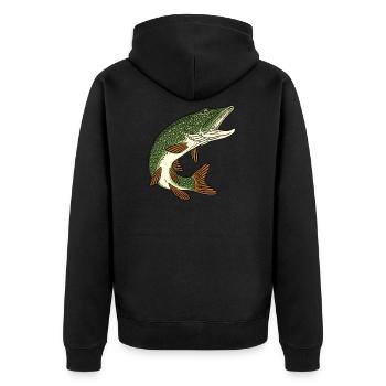 Angeln Hecht Raubfisch für Angler Graphic - Unisex Premium Bio Zip Hoodie - Schwarz - Hinten - Nico (187cm)