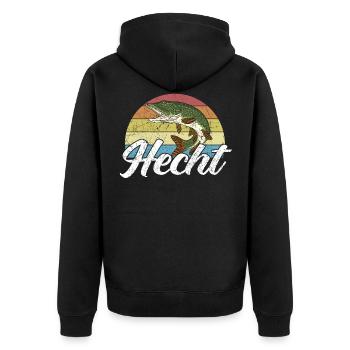 Angeln Hecht Raubfisch für Angler Retro Vintage - Unisex Premium Bio Zip Hoodie - Schwarz - Hinten - Nico (187cm)