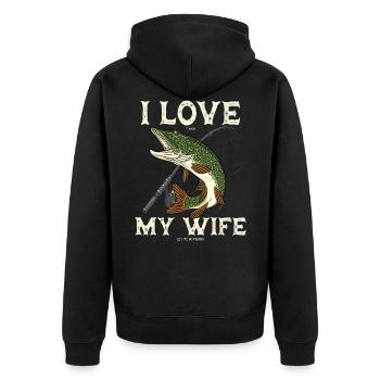 Fishing pike predator for angler saying gift - Unisex Premium Organic Zip Hoodie - black - Back - Nico (187cm)
