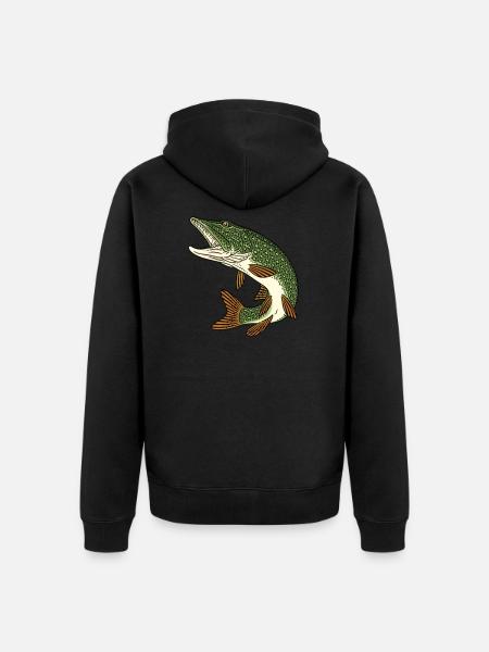 Angeln Hecht Raubfisch für Angler Graphic - Unisex Premium Bio Zip Hoodie - Schwarz