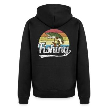 Angeln Hecht Fishing für Angler Retro Vintage - Unisex Premium Bio Zip Hoodie - Schwarz - Hinten - Nico (187cm)