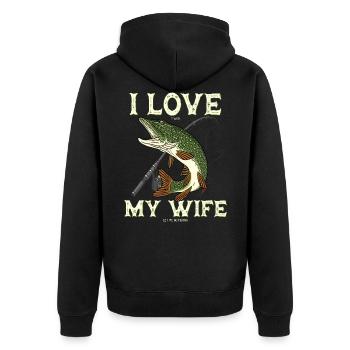 Fishing pike predator for angler saying gift - Unisex Premium Organic Zip Hoodie - black - Back - Nico (187cm)