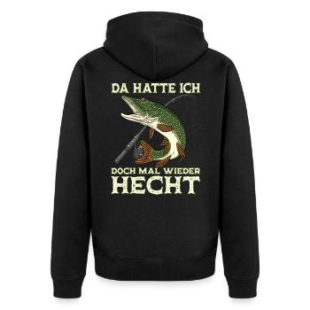 Angeln Hecht Raubfisch für Angler Spruch Geschenk - Unisex Premium Bio Zip Hoodie - Schwarz - Hinten - Nico (187cm)