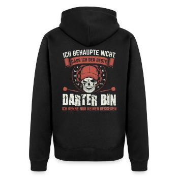 Dart Darts | Darter Darten Dartspieler Geschenk - Unisex Premium Bio Zip Hoodie - Schwarz - Hinten - Nico (187cm)