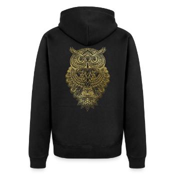 Eule Owl Grafik Graphic Kunst Geschenk Mandala - Unisex Premium Bio Zip Hoodie - Schwarz - Hinten - Nico (187cm)