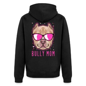 Bully Mom | American Bully Hundebesitzer Geschenk - Unisex Premium Bio Zip Hoodie - Schwarz - Hinten - Nico (187cm)