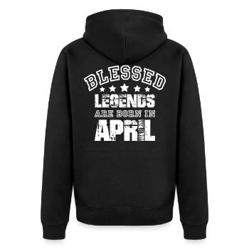 BLESSED LEGENDS ARE BORN IN APRIL - Unisex Premium Bio Zip Hoodie - Schwarz - Hinten - Nico (187cm)