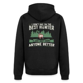 Hunter Hunting | Hunting Hunter Hunting Happiness Gift - Unisex Premium Organic Zip Hoodie - black - Back - Nico (187cm)