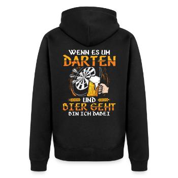 Dart | Darts Darten Dartspieler Darter Geschenk - Unisex Premium Bio Zip Hoodie - Schwarz - Hinten - Nico (187cm)