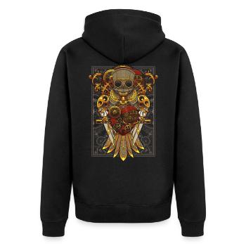 Steampunk Owl Mechanical Bird Clockwork - Unisex Premium Organic Zip Hoodie - black - Back - Nico (187cm)