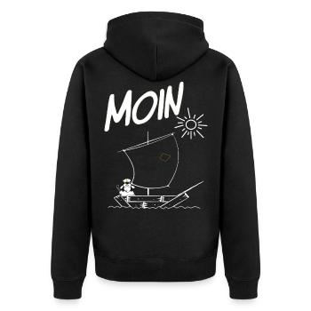 Moin - Unisex Premium Bio Zip Hoodie - Schwarz - Hinten - Nico (187cm)