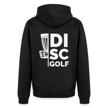 Discgolf Champion, Disc Golf Design - Unisex Premium Bio Zip Hoodie - Schwarz - Hinten - Nico (187cm)