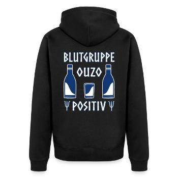 Griechenland Ouzo Alkohol Geschenk - Unisex Premium Bio Zip Hoodie - Schwarz - Hinten - Nico (187cm)