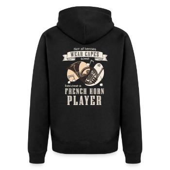 Nicht alle Helden tragen einen Umhang, Waldhorn - Unisex Premium Bio Zip Hoodie - Schwarz - Hinten - Nico (187cm)