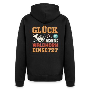 Glück ist, wenn das Waldhorn einsetzt, Hornist - Unisex Premium Bio Zip Hoodie - Schwarz - Hinten - Nico (187cm)