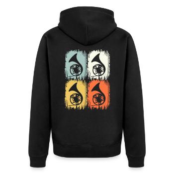 Retro Blaskapelle Waldhorn & Hornist - Unisex Premium Bio Zip Hoodie - Schwarz - Hinten - Nico (187cm)