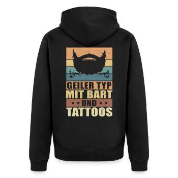 Geiler Typ mit Bart Tattoos Bartträger Geschenk - Unisex Premium Bio Zip Hoodie - Schwarz - Hinten - Nico (187cm)