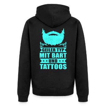 Geiler Typ mit Bart Tattoos Bartig Bärte Geschenk - Unisex Premium Bio Zip Hoodie - Schwarz - Hinten - Nico (187cm)