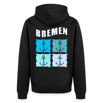 Bremen Stadt Norden Norddeutschland Moin Geschenk - Unisex Premium Bio Zip Hoodie - Schwarz - Hinten - Nico (187cm)