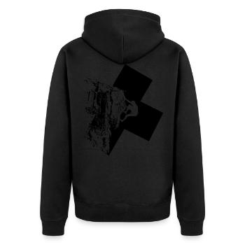 Eskalieren - Unisex Premium Bio Zip Hoodie - Schwarz - Hinten - Nico (187cm)