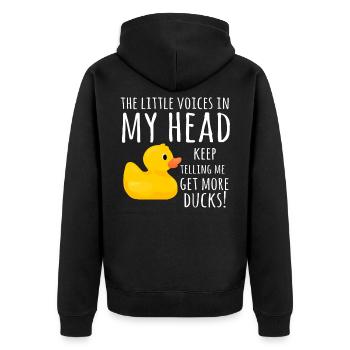 Lustige Gummi Ente Kleine Stimmen in meinem Kopf - Unisex Premium Bio Zip Hoodie - Schwarz - Hinten - Nico (187cm)