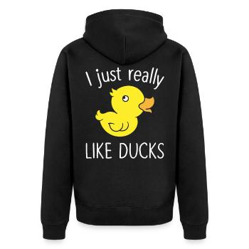 Enten Fan Lustiger Entenliebhaber - Unisex Premium Bio Zip Hoodie - Schwarz - Hinten - Nico (187cm)