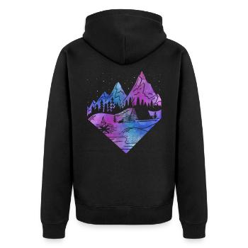 Watercolor Mountain Sketch Hiking Camping Outdoor - Unisex Premium Organic Zip Hoodie - black - Back - Nico (187cm)