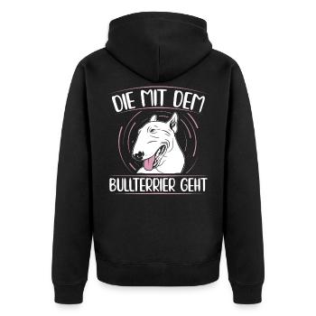 Bullterrier Hundebesitzer Gassi Frauchen Geschenk - Unisex Premium Bio Zip Hoodie - Schwarz - Hinten - Nico (187cm)