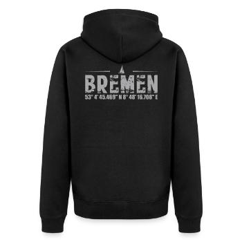 Bremen Stadt | Koordinaten Norddeutsche Geschenk - Unisex Premium Bio Zip Hoodie - Schwarz - Hinten - Nico (187cm)