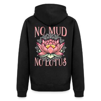 Kein Schlamm kein Lotus Witziges Yoga Zitat - Unisex Premium Bio Zip Hoodie - Schwarz - Hinten - Nico (187cm)