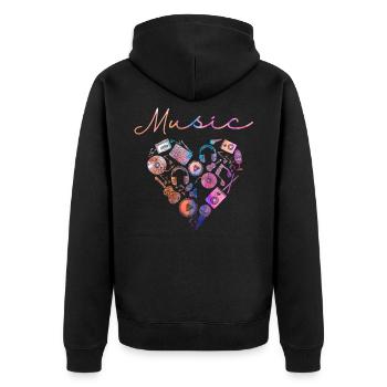 Musik Herz Gitarre Musiker Mikrofon - Unisex Premium Bio Zip Hoodie - Schwarz - Hinten - Nico (187cm)