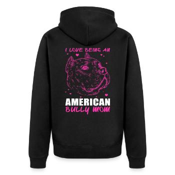 American Bully Mom Hund Hundebesitzerin Geschenk - Unisex Premium Bio Zip Hoodie - Schwarz - Hinten - Nico (187cm)