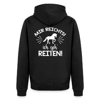 Mir reichts Ich geh reiten - Unisex Premium Bio Zip Hoodie - Schwarz - Hinten - Nico (187cm)