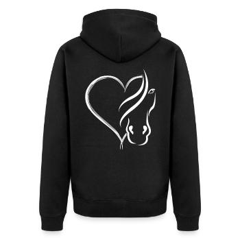Pferdekopf mit Herz - Unisex Premium Bio Zip Hoodie - Schwarz - Hinten - Nico (187cm)