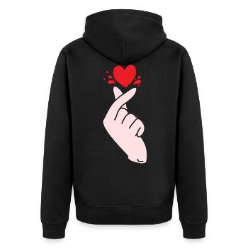Finger Heart Saranghae Koreanische Popmusik K-pop - Unisex Premium Bio Zip Hoodie - Schwarz - Hinten - Nico (187cm)