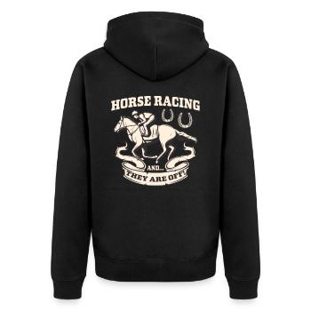 Pferderennen, der Jockey und sein Rennpferd - Unisex Premium Bio Zip Hoodie - Schwarz - Hinten - Nico (187cm)