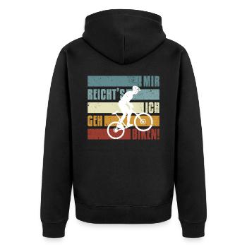 E-Bike, E-MTB, Mir reicht's ich geh biken - Unisex Premium Bio Zip Hoodie - Schwarz - Hinten - Nico (187cm)