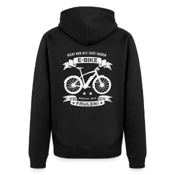 E-Bike, E-MTB, E-Bike für Faule - Unisex Premium Bio Zip Hoodie - Schwarz - Hinten - Nico (187cm)