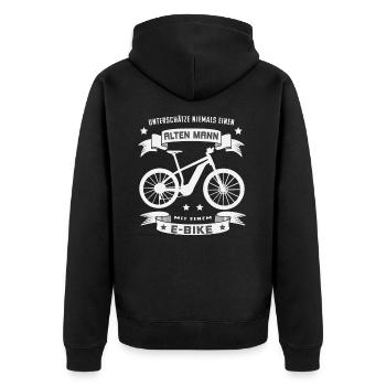 Unterschätze nie einen alten Mann auf einem E-Bike - Unisex Premium Bio Zip Hoodie - Schwarz - Hinten - Nico (187cm)