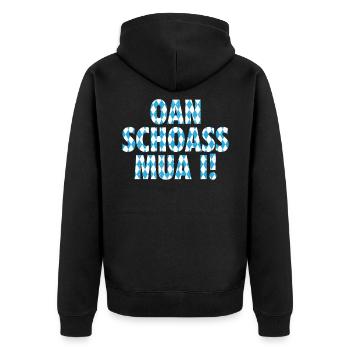 Bayern Bayrischer Dialekt Bayrisches Geschenk - Unisex Premium Bio Zip Hoodie - Schwarz - Hinten - Nico (187cm)