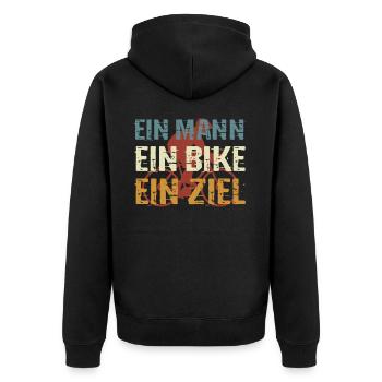 Radfahrer, Ein Mann, ein Bike, ein Ziel - Unisex Premium Bio Zip Hoodie - Schwarz - Hinten - Nico (187cm)