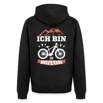 Ich bin der Motor, Radfahrer - Unisex Premium Bio Zip Hoodie - Schwarz - Hinten - Nico (187cm)