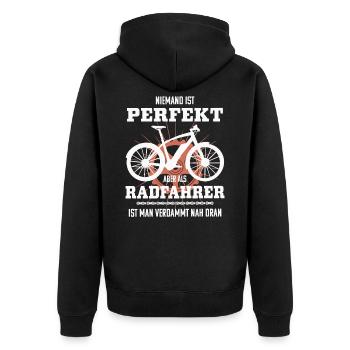 Niemand ist perfekt, aber als Radfahrer nah dran - Unisex Premium Bio Zip Hoodie - Schwarz - Hinten - Nico (187cm)